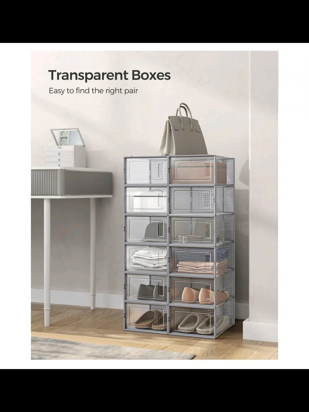 NIB 12-Pack Stackable Shoe Organizer, Foldable Dust-Free Sneaker Containers